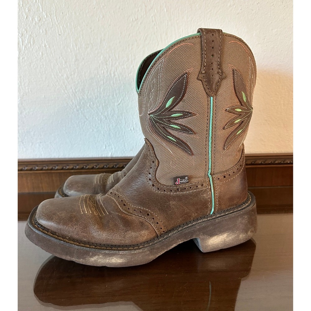 Justin Gypsy Womens Brown Leather Square Toe Western Cowboy Boots GY9536 Size 8B